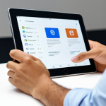 A diverse young professional in a modest business casual outfit, fully clothed, appropriate attire, effortlessly taps a clean tablet screen with a prominent "Social Login" button. A subtle glow emphasizes the ease of the process. The setting is a bright, modern co-working space bathed in natural light. Perfect anatomy, correct proportions, natural pose, well-formed hands, proper finger count, natural body proportions, professional photography, high-resolution, sharp focus, clean composition, safe for work, appropriate content, family-friendly.
