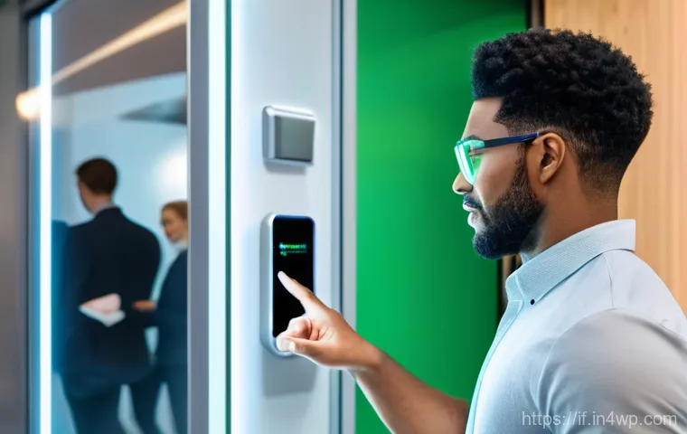 인증 기술의 글로벌 트렌드 - **Biometric Authentications in a Modern Setting:** A diverse group of young professionals in a sleek...