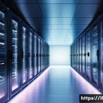 Home 21 보안 인증의 혁신적 접근법 - A futuristic, high-tech data center is architecturally integrated into an ethereal, glowing cloudsca...