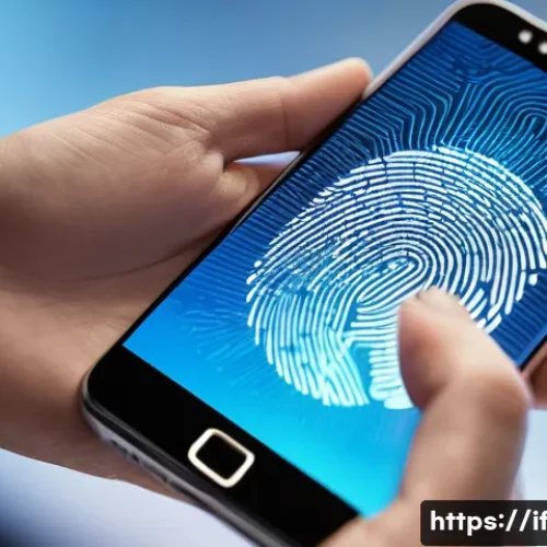 Home 31 인증 방법의 지속적인 발전 - A futuristic biometric authentication scene showing a close-up of a person's hand using fingerprint ...