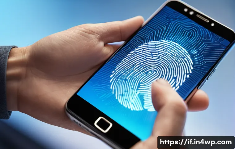 인증 방법의 지속적인 발전 - A futuristic biometric authentication scene showing a close-up of a person's hand using fingerprint ...