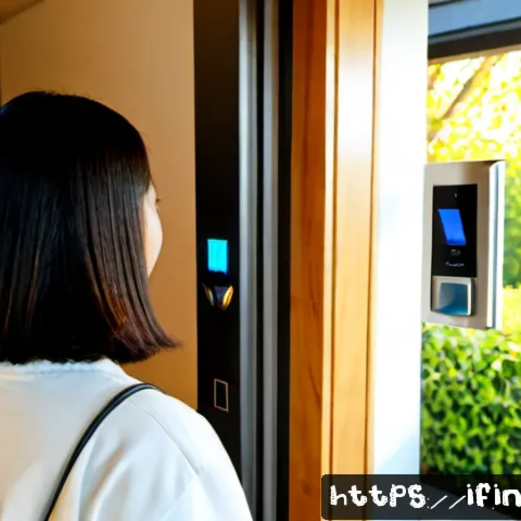 보안과 편의성을 동시에 고려하는 방법 - Photorealistic modern smart home entryway at golden morning light, a casually dressed adult unlockin...