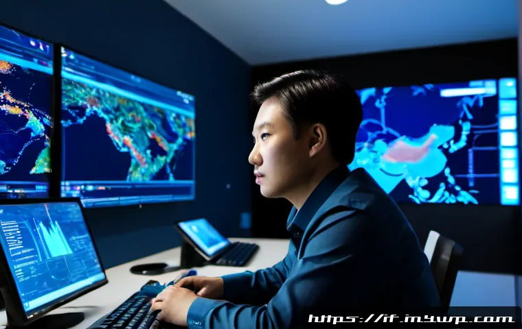 Home 17 사이버 보안의 최신 트렌드 - Photorealistic modern cybersecurity operations center, diverse security analyst in smart casual atti...